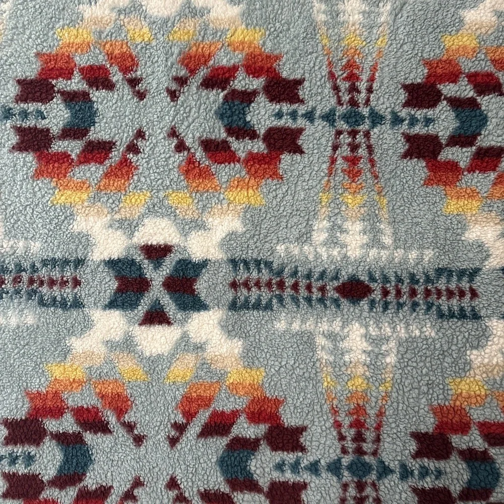 Pendleton Legend Lake Aqua Sherpa Fleece Blanket Aztec Southwestern 89X96 In EUC